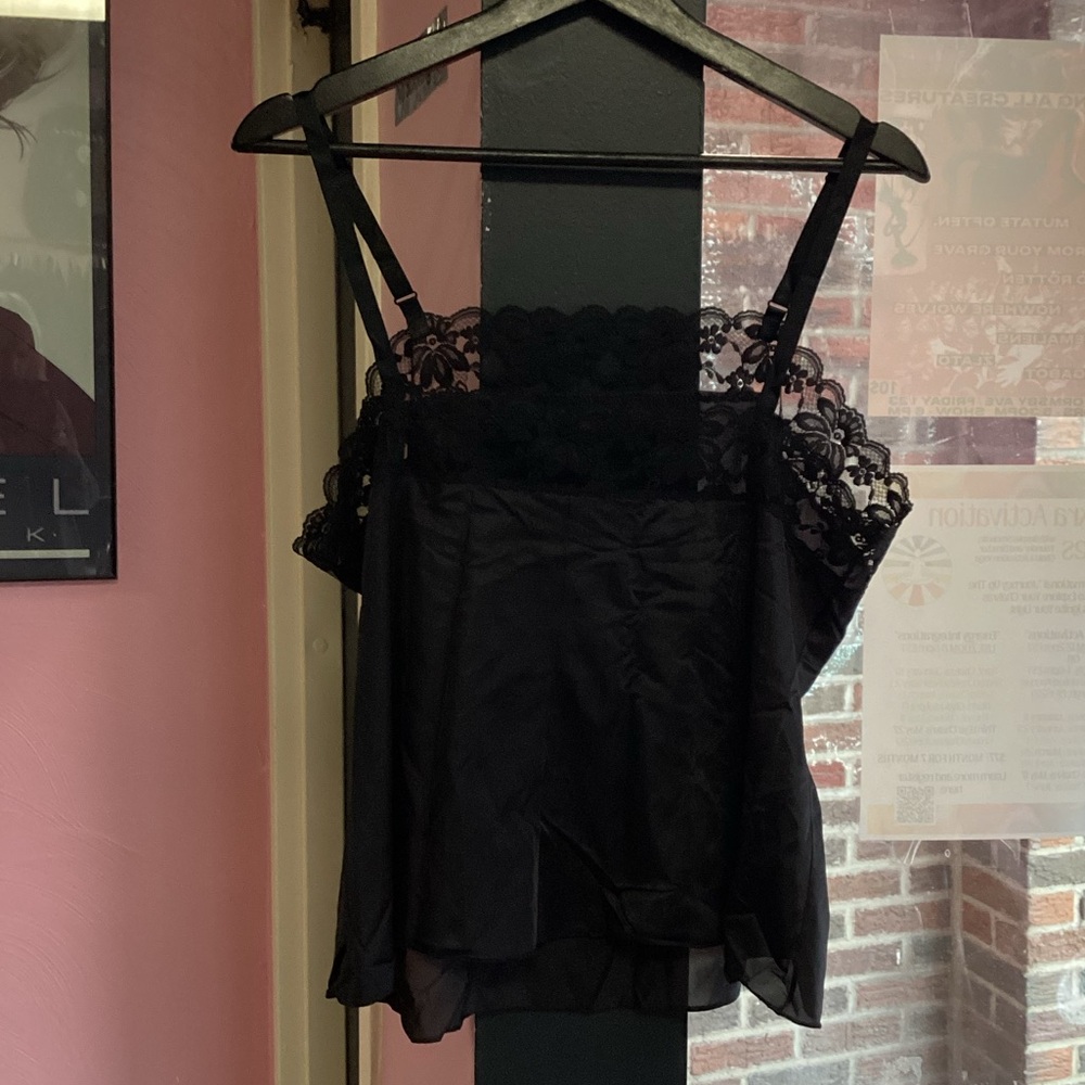 Vintage Black Lace Trim Lingerie Top - Picture 2 of 3